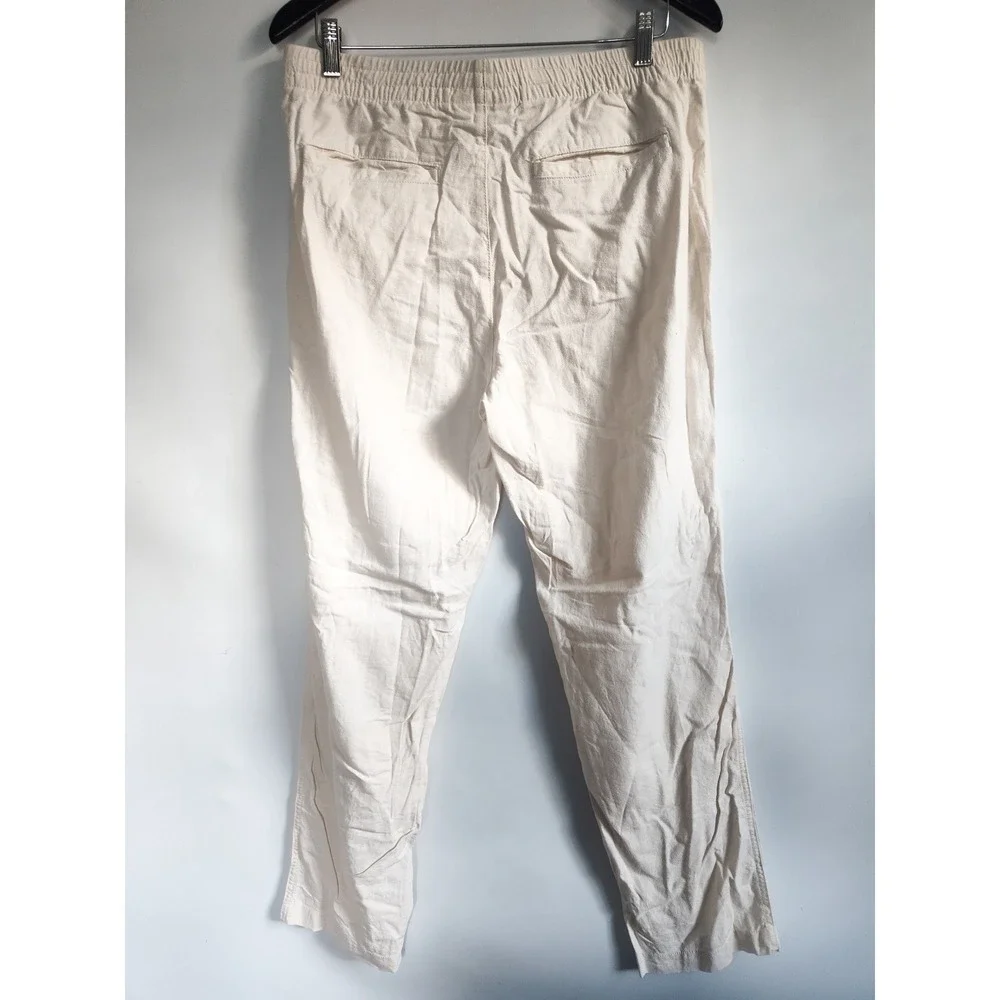 Banana Republic Pants Medium Linen Blend Cream Pull On Straight Leg Preppy